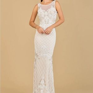 Lara white ivory beaded sequin formal wedding bridal dress gown